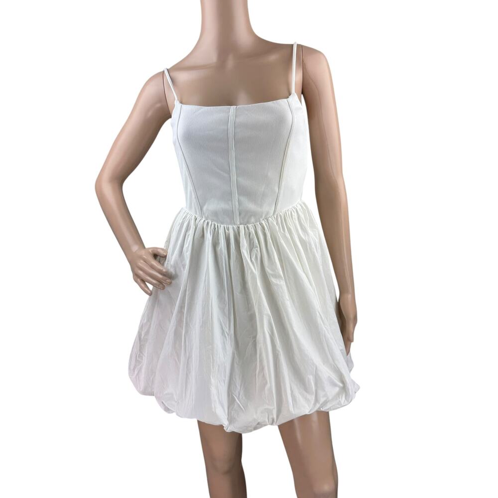 New VICI White Square Neck Spaghetti Strap Bubble Hem Fit And Flare Mini Dress M